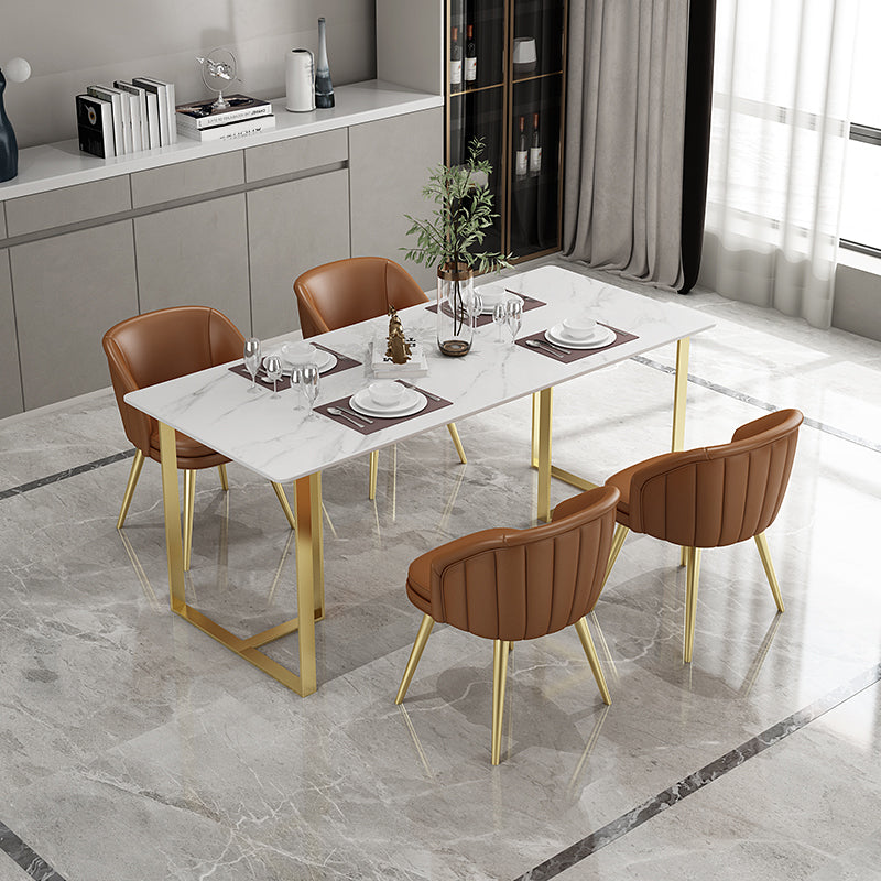 Contemporary Dining Set 1/5 Pcs Rectangle Stone Dining Table with Upholstered Chairs