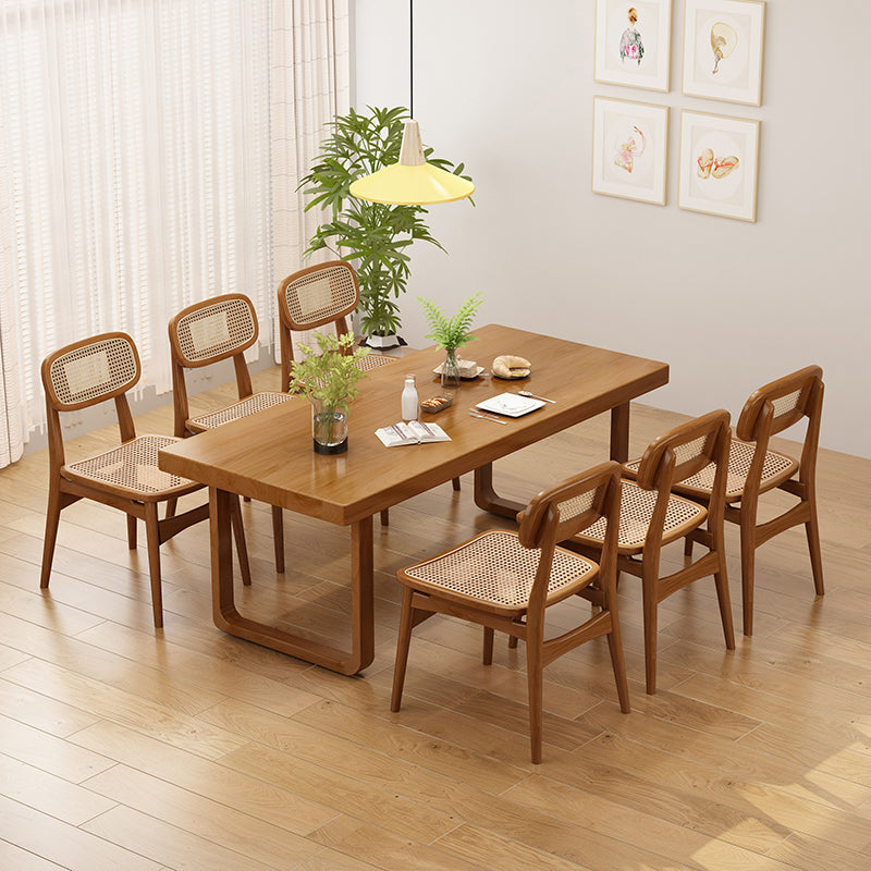 Modern Dining Set 1/5/7 Pcs Solid Wood Dining Table and Chairs in Brown