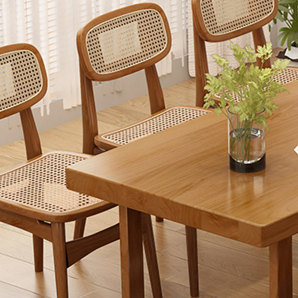 Modern Dining Set 1/5/7 Pcs Solid Wood Dining Table and Chairs in Brown