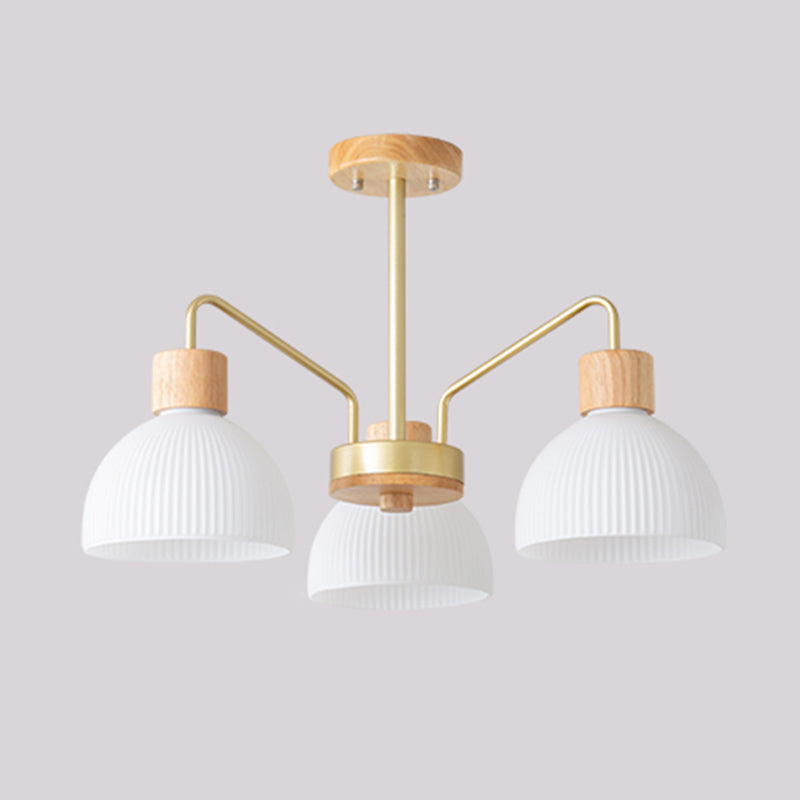 Modern Wood Flush Mount Dome Shape Ceiling Light with Glass Shade for Living Room
