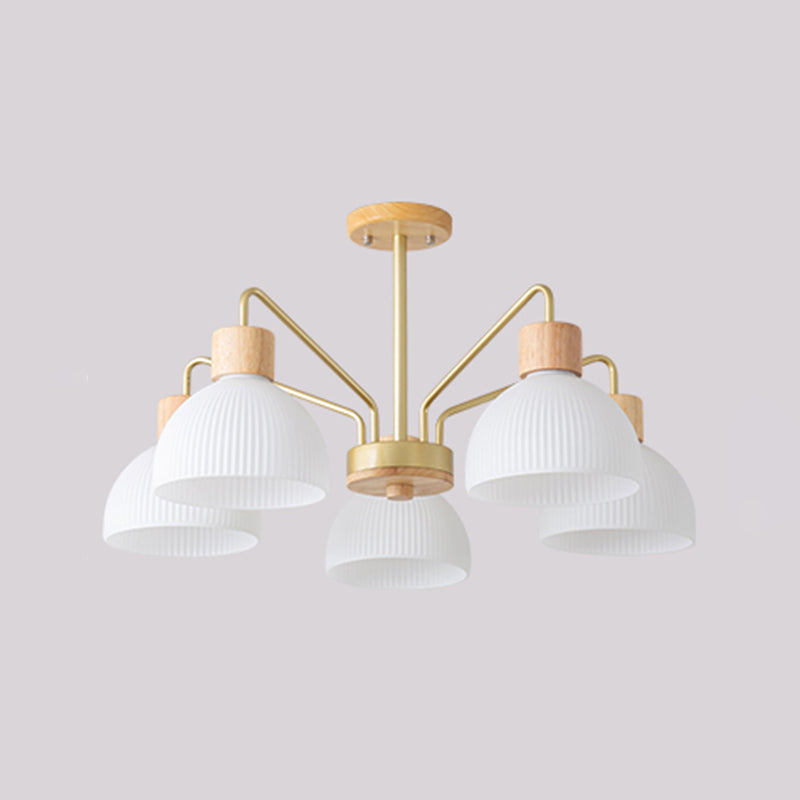Modern Wood Flush Mount Dome Shape Ceiling Light with Glass Shade for Living Room