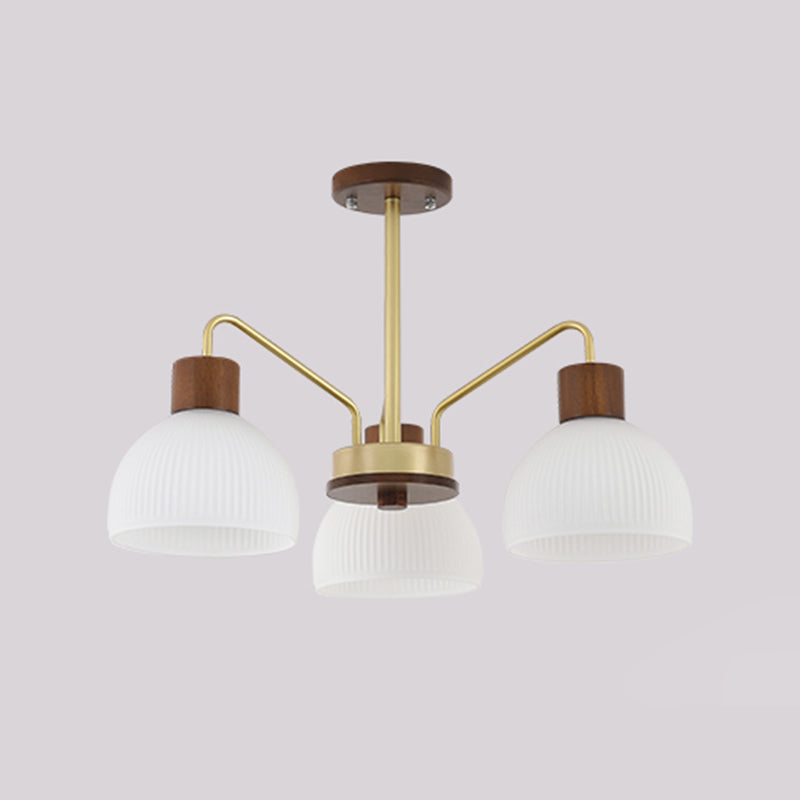 Modern Wood Flush Mount Dome Shape Ceiling Light with Glass Shade for Living Room