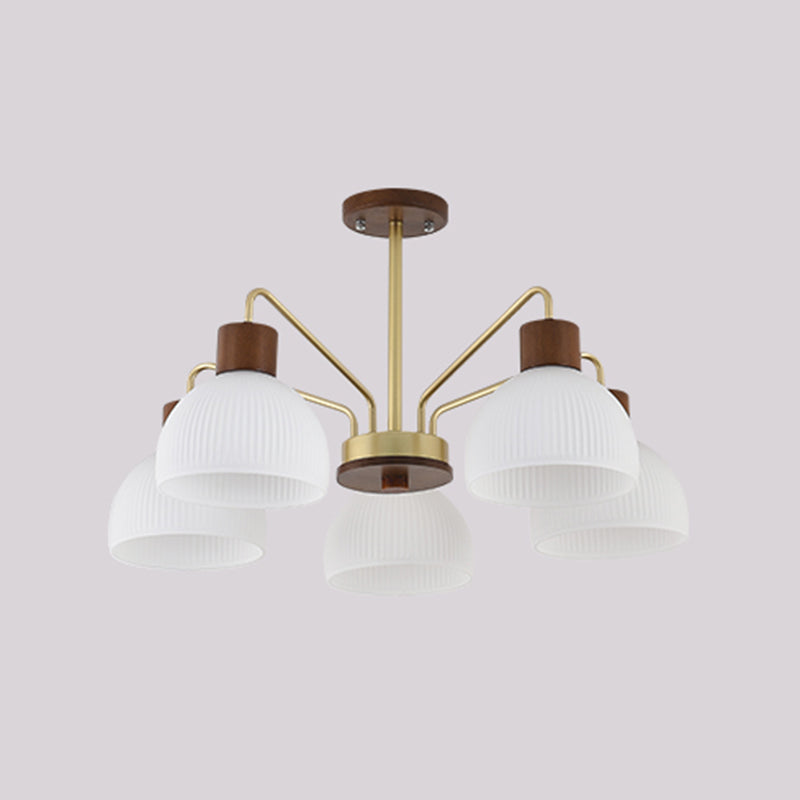 Modern Wood Flush Mount Dome Shape Ceiling Light with Glass Shade for Living Room
