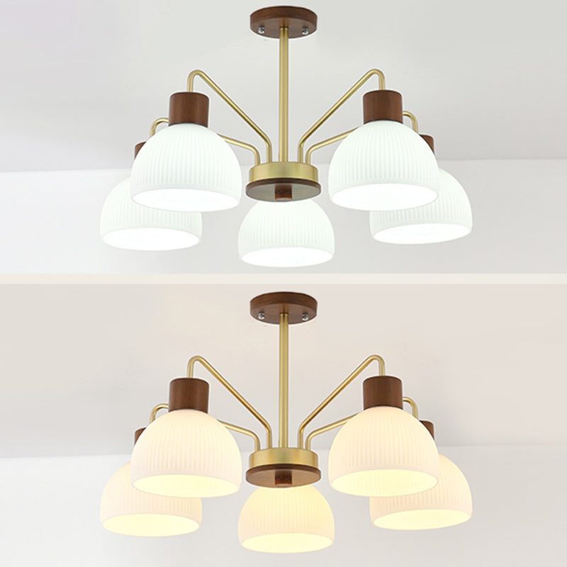 Modern Wood Flush Mount Dome Shape Ceiling Light with Glass Shade for Living Room