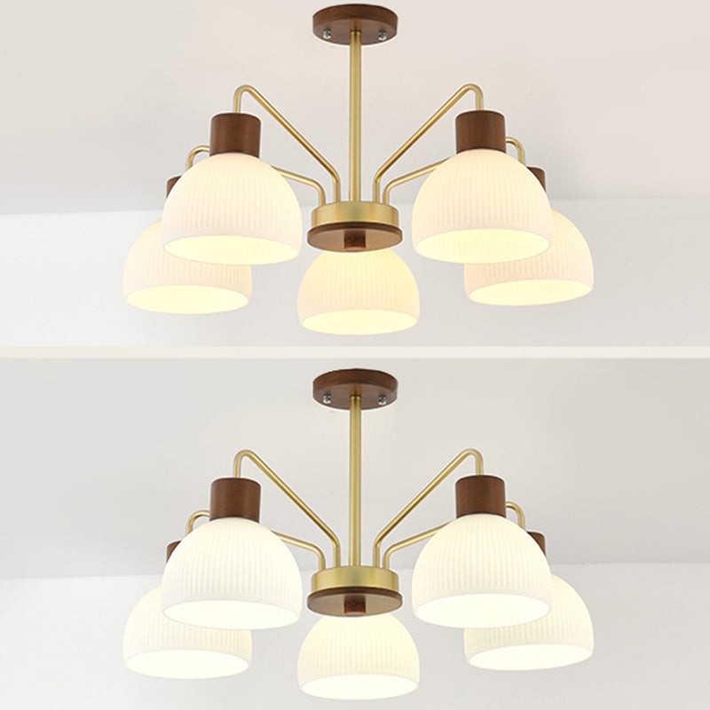 Modern Wood Flush Mount Dome Shape Ceiling Light with Glass Shade for Living Room