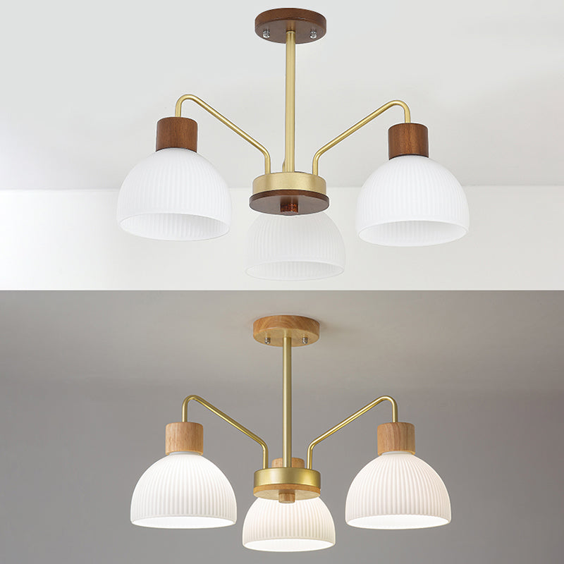 Modern Wood Flush Mount Dome Shape Ceiling Light with Glass Shade for Living Room