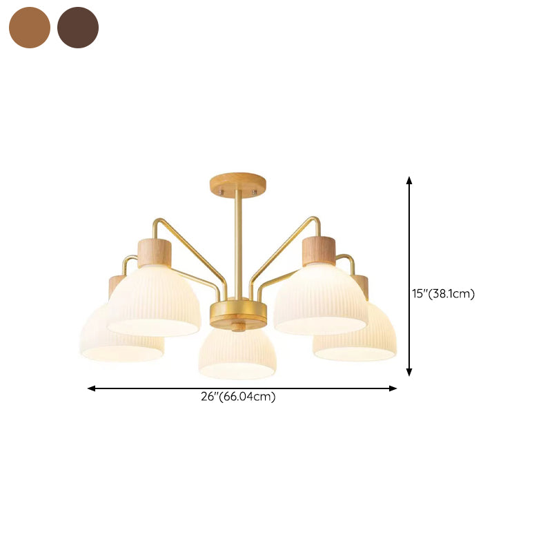 Modern Wood Flush Mount Dome Shape Ceiling Light with Glass Shade for Living Room