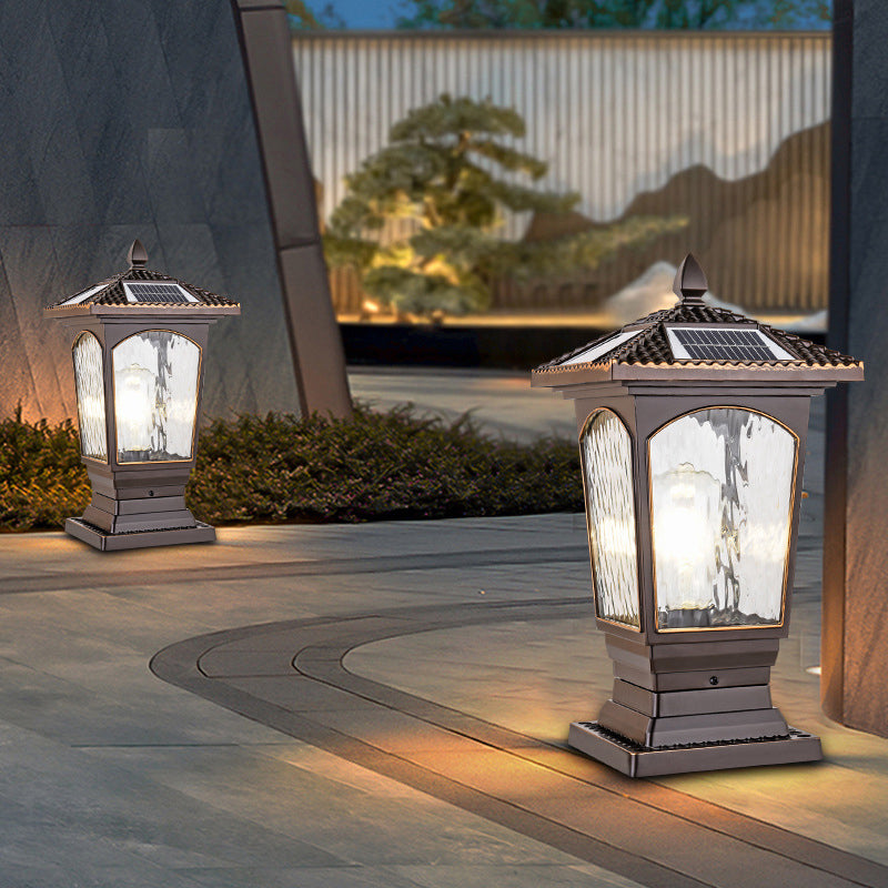 Rectangle Shape Metal Pillar Lamp Modern Style 1 Light Waterproof Outdoor Light in Copper