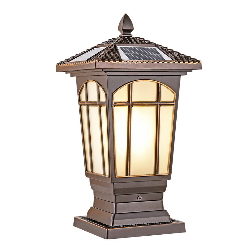 Rectangle Shape Metal Pillar Lamp Modern Style 1 Light Waterproof Outdoor Light in Copper
