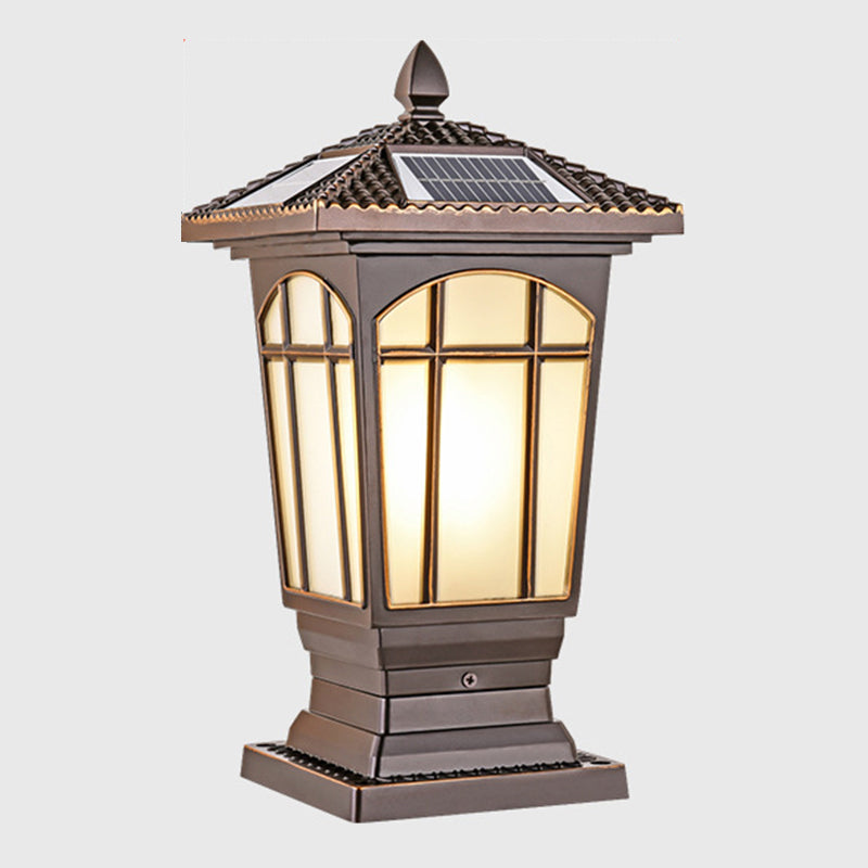 Rectangle Shape Metal Pillar Lamp Modern Style 1 Light Waterproof Outdoor Light in Copper