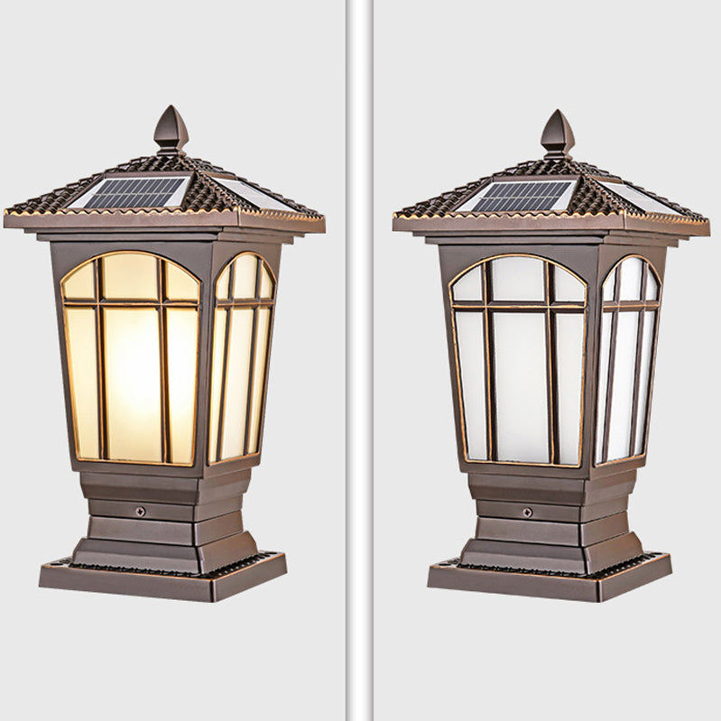 Rectangle Shape Metal Pillar Lamp Modern Style 1 Light Waterproof Outdoor Light in Copper
