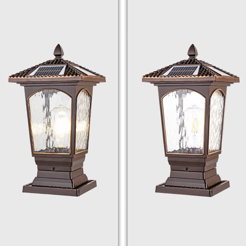 Rectangle Shape Metal Pillar Lamp Modern Style 1 Light Waterproof Outdoor Light in Copper