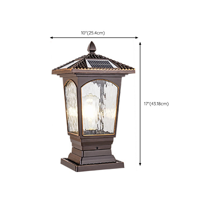 Rectangle Shape Metal Pillar Lamp Modern Style 1 Light Waterproof Outdoor Light in Copper