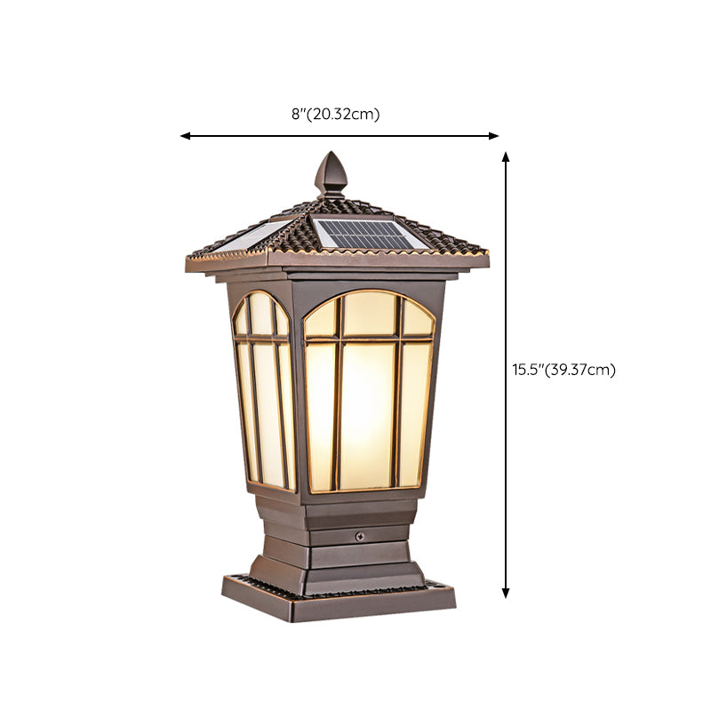 Rectangle Shape Metal Pillar Lamp Modern Style 1 Light Waterproof Outdoor Light in Copper