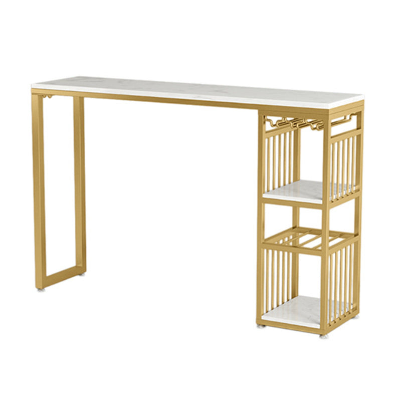 Glam 1/3 Pieces Bar Table Set Rectangle Stone Counter Table with Stools for Cafe