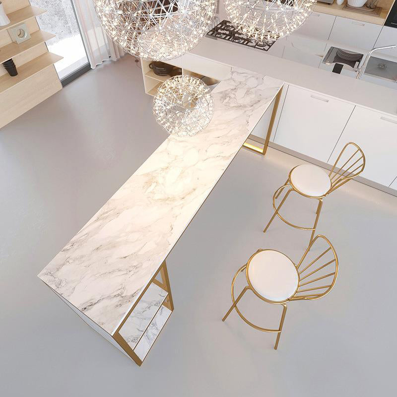 Glam 1/3 Pieces Bar Table Set Rectangle Stone Counter Table with  Stools for Milk Tea Shop