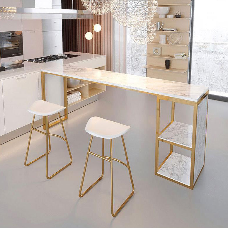 Glam 1/3 Pieces Bar Table Set Rectangle Stone Counter Table with  Stools for Milk Tea Shop