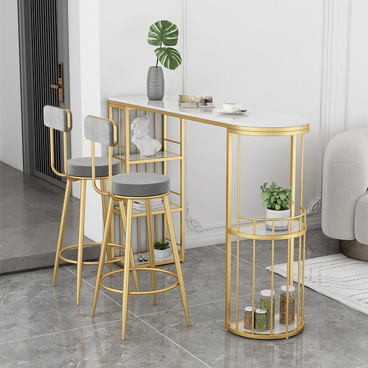 Contemporary Bar Pub Table Set 1/2/3 Pcs Stone Bar Table and Upholstered Stools