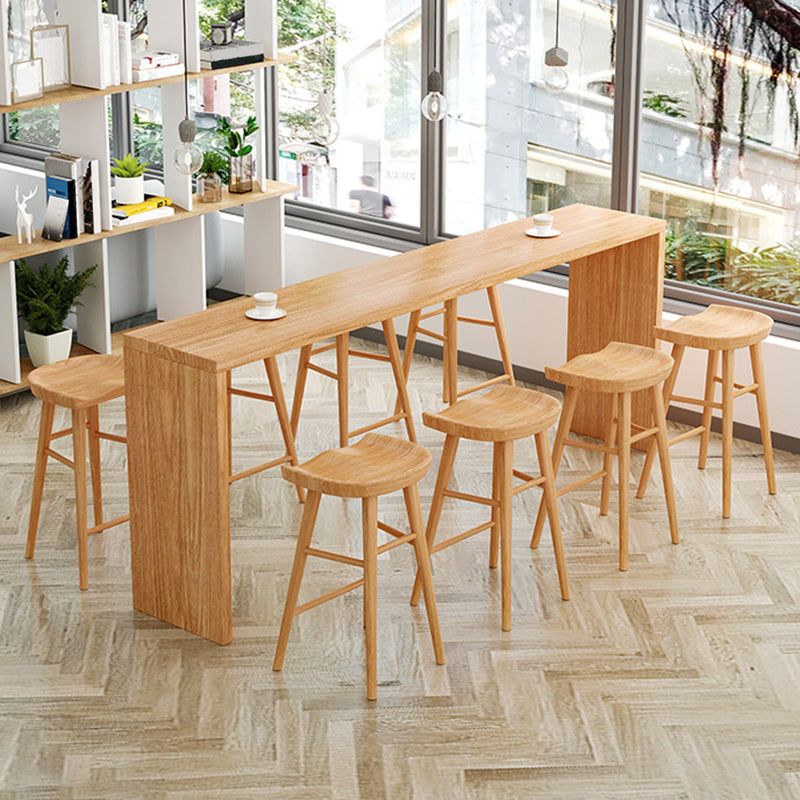 Contemporary Style 1/2/5/9 Pieces Bar Table Set Rectangle Wood Bar Table with Wood Stools