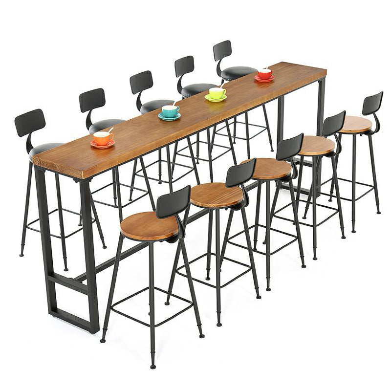 Industrial Bar Table Set  1/5/9 Pieces Rectangle Wood Counter Table with Stools for Bar