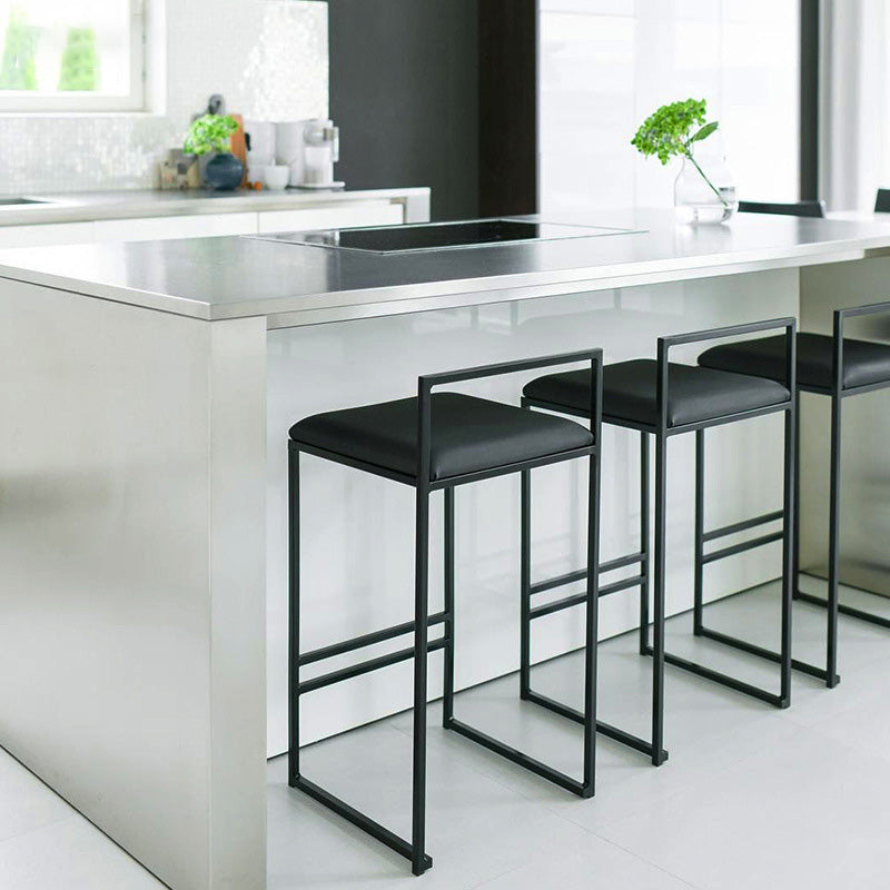 Contemporary Iron Counter Height Stools Low Back Bar Stool with Footrest