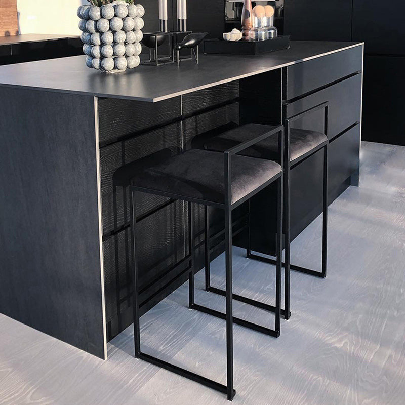 Contemporary Iron Counter Height Stools Low Back Bar Stool with Footrest