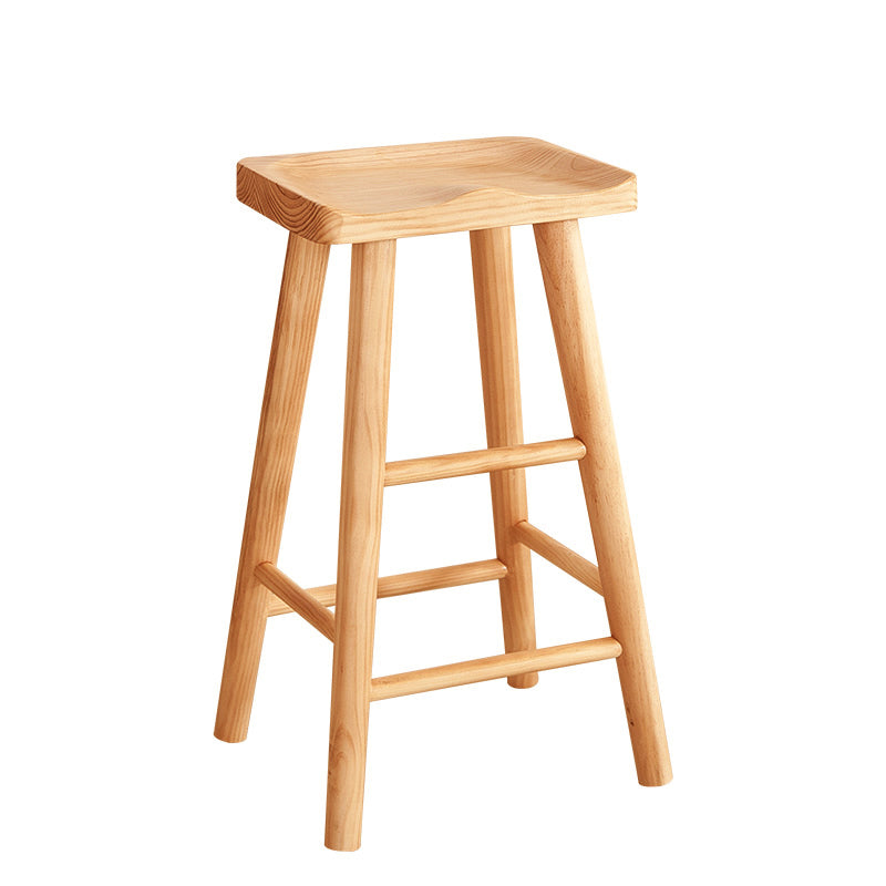 Industrial Solid Wood Counter Stool Armless Bar Stool with Footrest