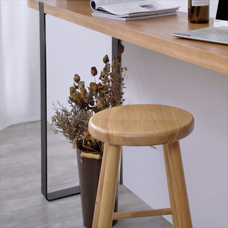 Industrial Solid Wood Counter Stool Armless Bar Stool with Footrest