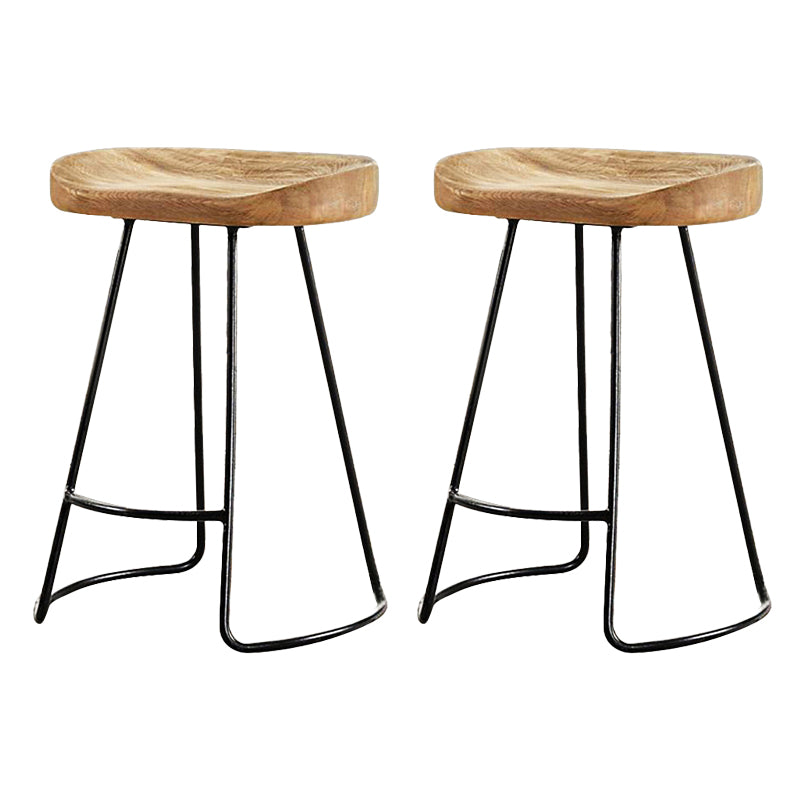 Modern Armless Backless Counter Stool Iron Bar Stool with Wooden Seat for Bar