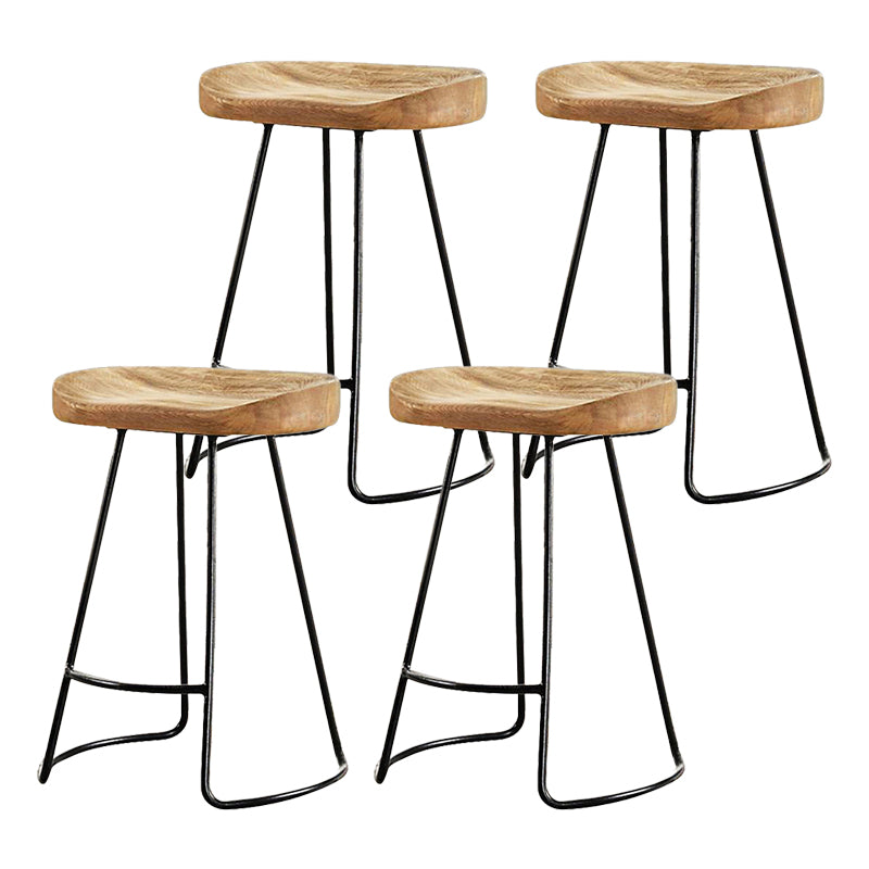 Modern Armless Backless Counter Stool Iron Bar Stool with Wooden Seat for Bar