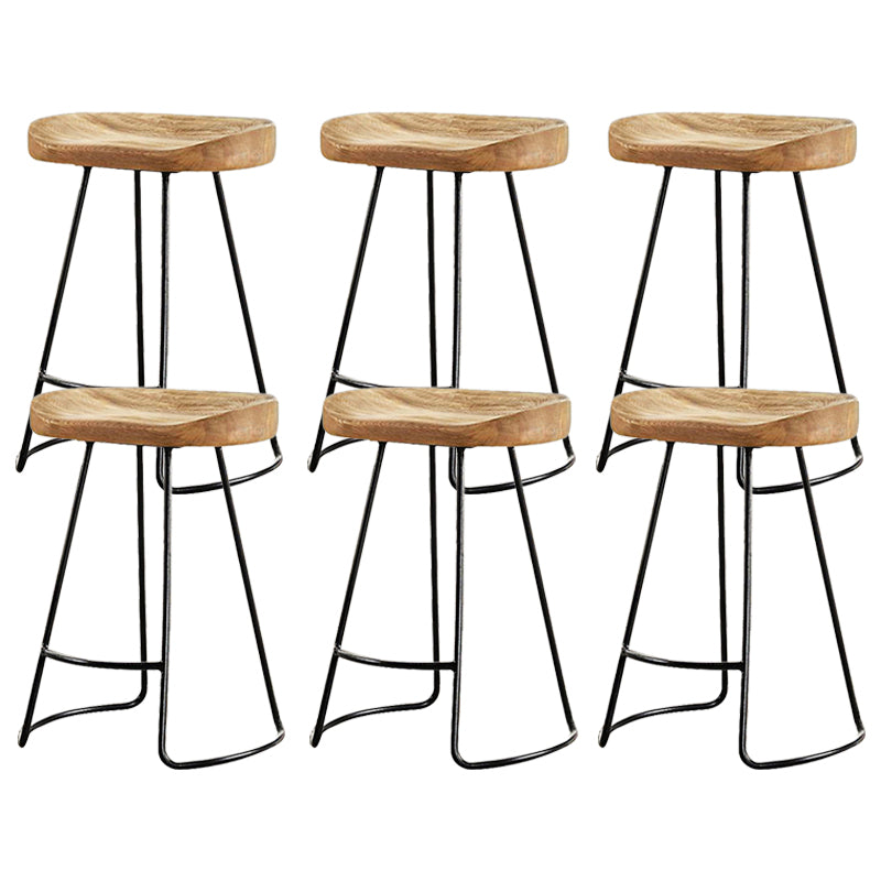 Modern Armless Backless Counter Stool Iron Bar Stool with Wooden Seat for Bar
