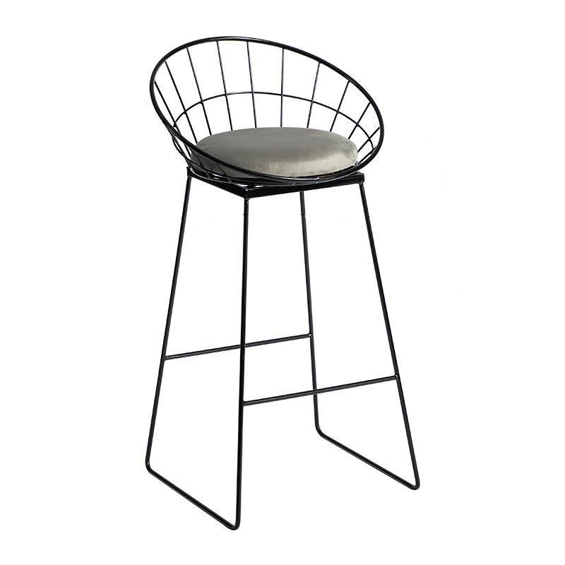 Modern Armless Backrest Counter Stool Iron Bar Stool with Velvet Cushion for Bar