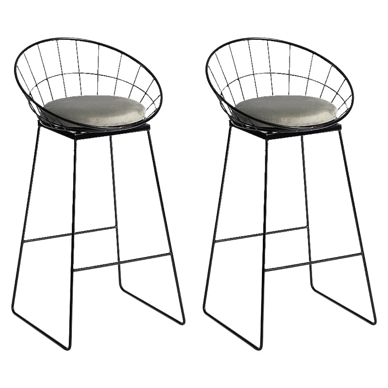 Modern Armless Backrest Counter Stool Iron Bar Stool with Velvet Cushion for Bar