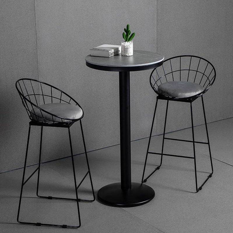 Modern Armless Backrest Counter Stool Iron Bar Stool with Velvet Cushion for Bar