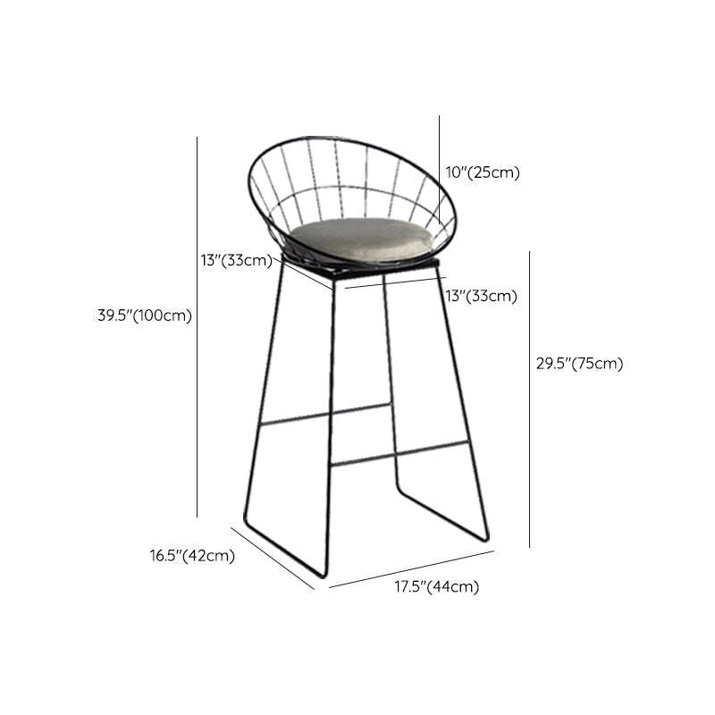 Modern Armless Backrest Counter Stool Iron Bar Stool with Velvet Cushion for Bar