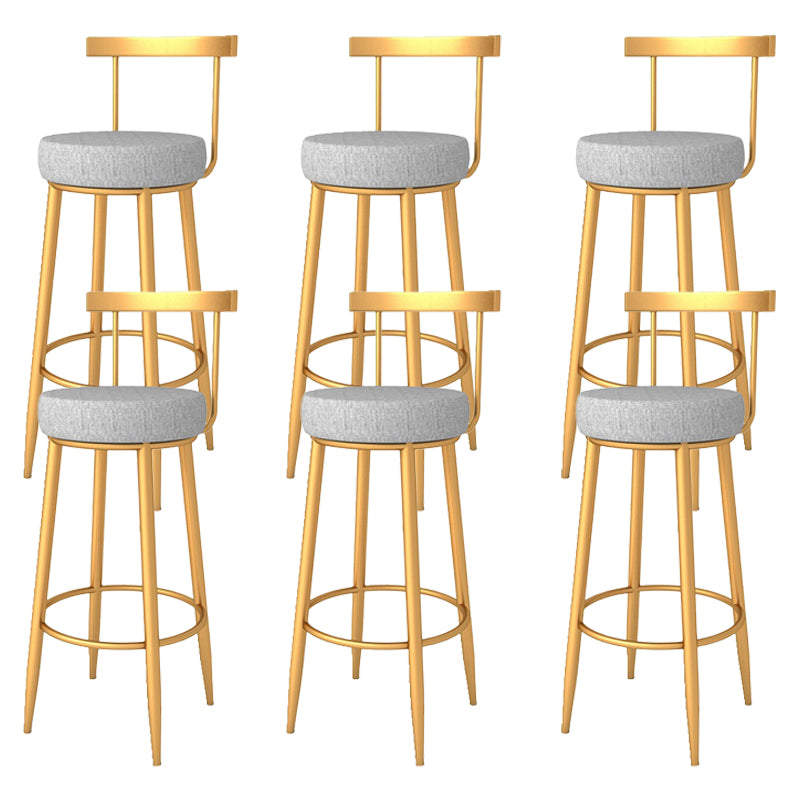 Glam Armless Backrest Counter Stool Iron Bar Stool with Cushion and Pedal for Kitchen