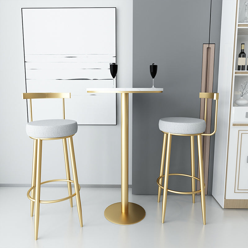 Glam Armless Backrest Counter Stool Iron Bar Stool with Cushion and Pedal for Kitchen