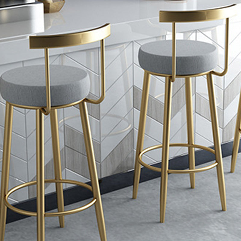 Glam Armless Backrest Counter Stool Iron Bar Stool with Cushion and Pedal for Kitchen