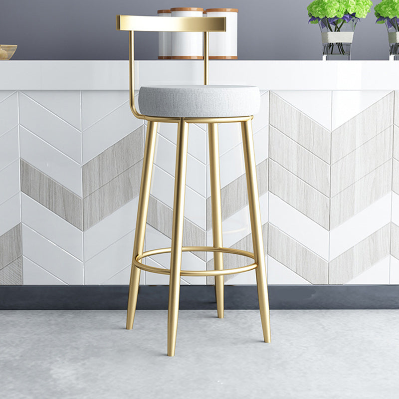 Glam Armless Backrest Counter Stool Iron Bar Stool with Cushion and Pedal for Kitchen