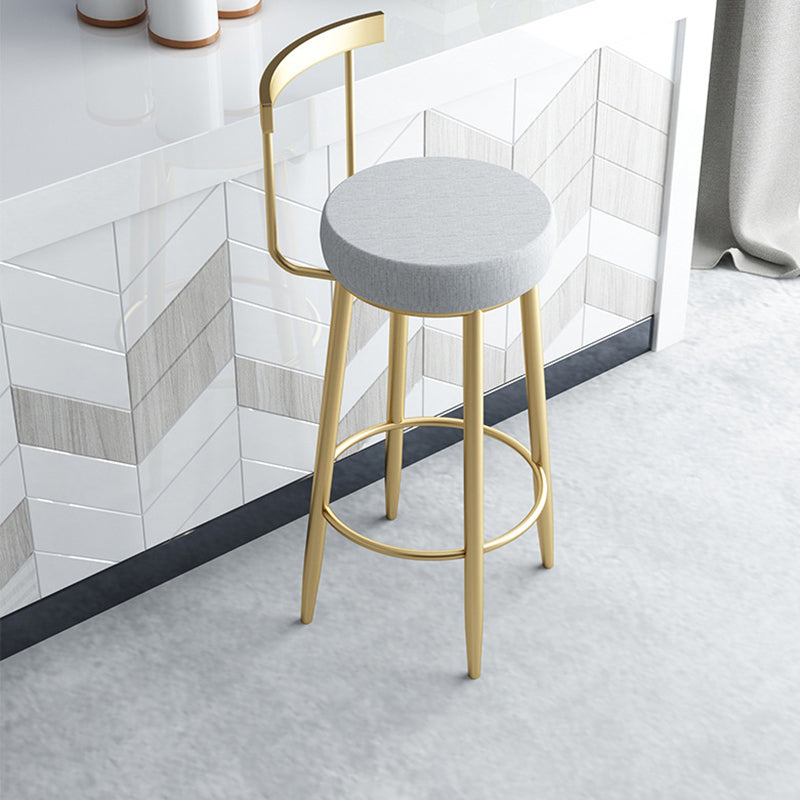 Glam Armless Backrest Counter Stool Iron Bar Stool with Cushion and Pedal for Kitchen