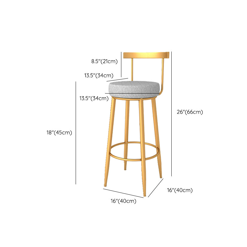 Glam Armless Backrest Counter Stool Iron Bar Stool with Cushion and Pedal for Kitchen