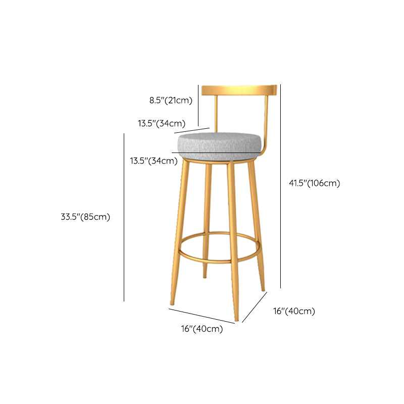 Glam Armless Backrest Counter Stool Iron Bar Stool with Cushion and Pedal for Kitchen