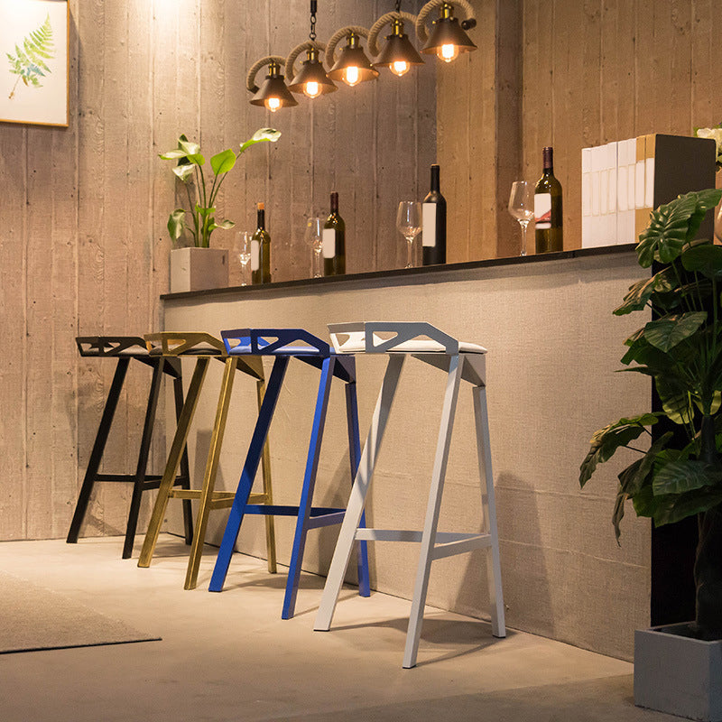 Modern Stackable Backrest Counter Stool Iron Cafe Bar Stool with Cushion and Pedal