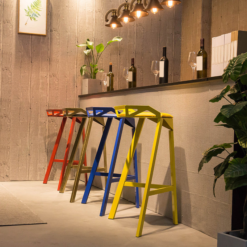 Modern Stackable Backrest Counter Stool Iron Cafe Bar Stool with Cushion and Pedal