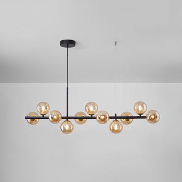 Amber Glass Ball Pendant Postmodern 7/9/11 Lamp Black/Gold Kitchen Island Lamp