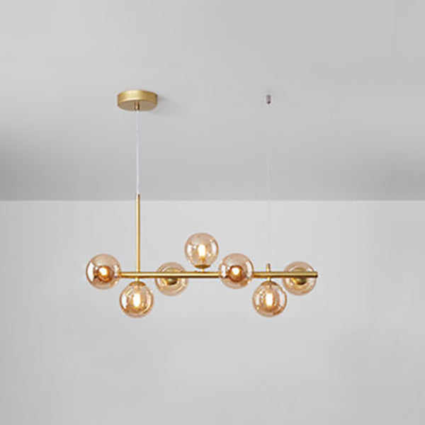 Amber Glass Ball Pendant Postmodern 7/9/11 Lamp Black/Gold Kitchen Island Lamp