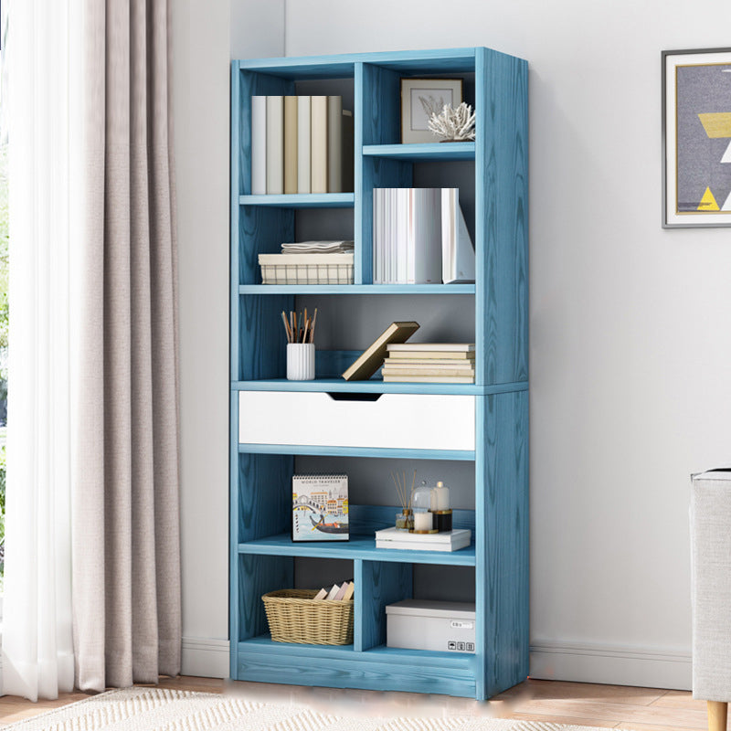 Standard Engineered Wood Bookshelf Contemporary Open Back Bookcase with Drawers