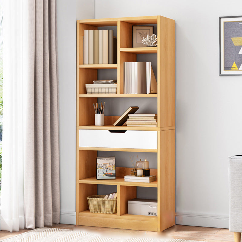 Standard Engineered Wood Bookshelf Contemporary Open Back Bookcase with Drawers