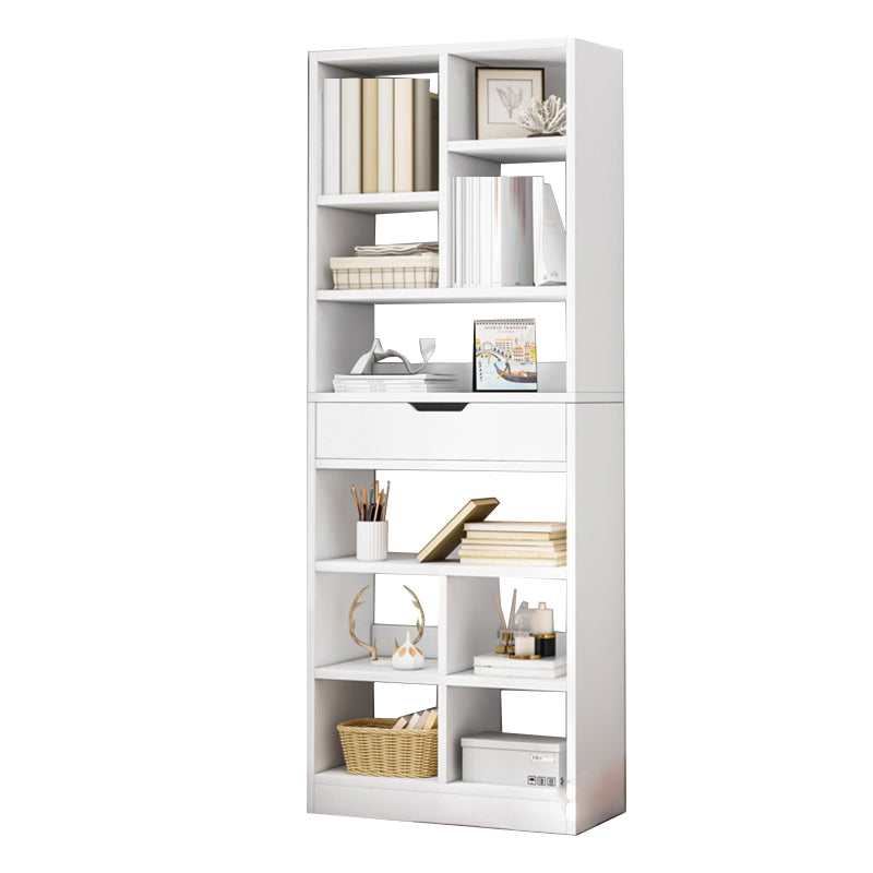 Standard Engineered Wood Bookshelf Contemporary Open Back Bookcase with Drawers