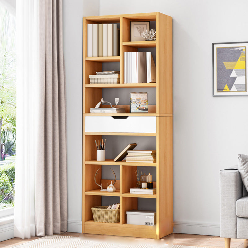 Standard Engineered Wood Bookshelf Contemporary Open Back Bookcase with Drawers